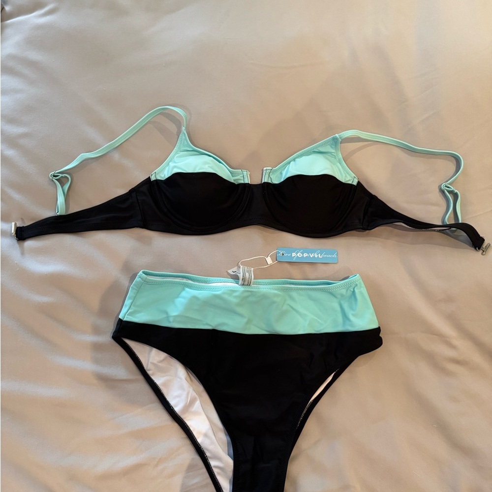 Elegant Black and Mint Bikini Set